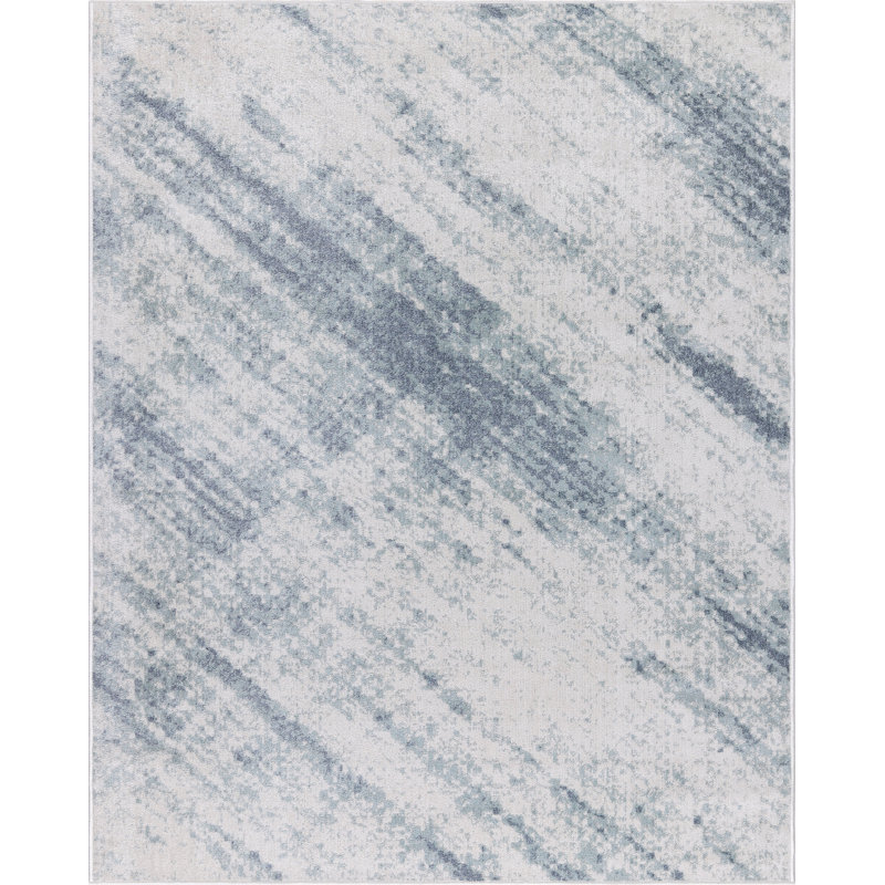 Machine Washable Austin Ivory/Blue Rug, Rectangle 7'10" x 10'