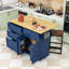 Ensemble d'îlot de cuisine en bois 3 pièces Nel, îlot de cuisine avec abattant, armoire de rangement et 2 tabourets Nels-280337533