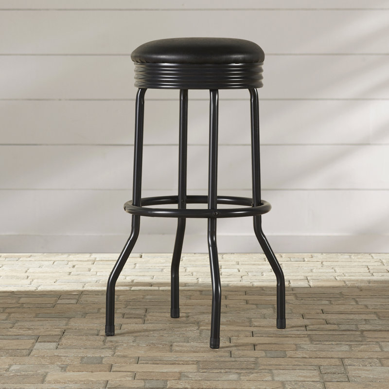 Metal Outdoor Stool with Cushion, Black