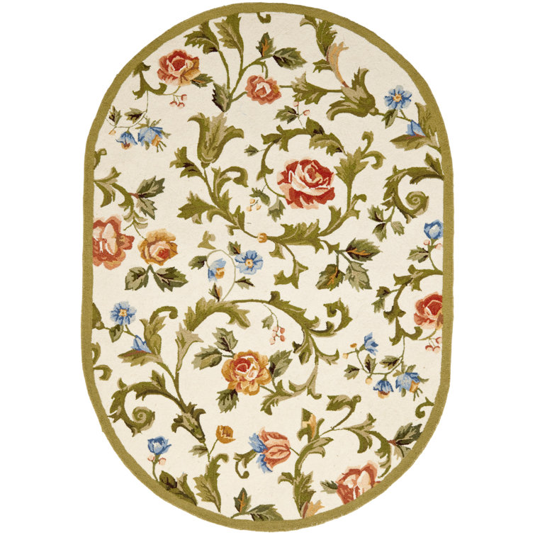 Hollander Floral Hand-Hooked Wool Ivory/Green Area Rug