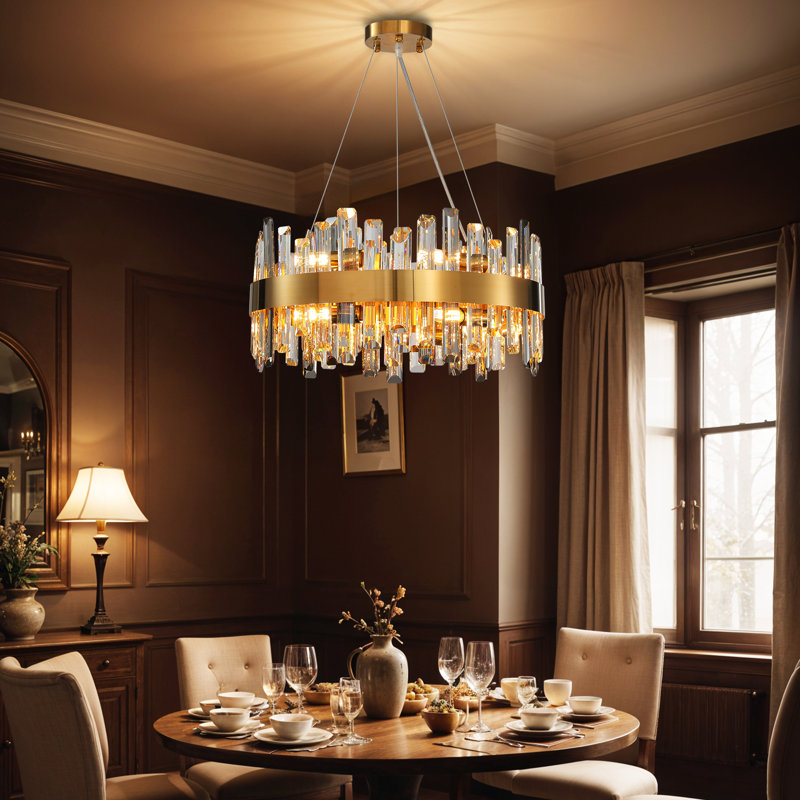 Maecy 20" Luxury Dimmable Round K9 Crystal Ceiling Light Modern Gold Chandeliers