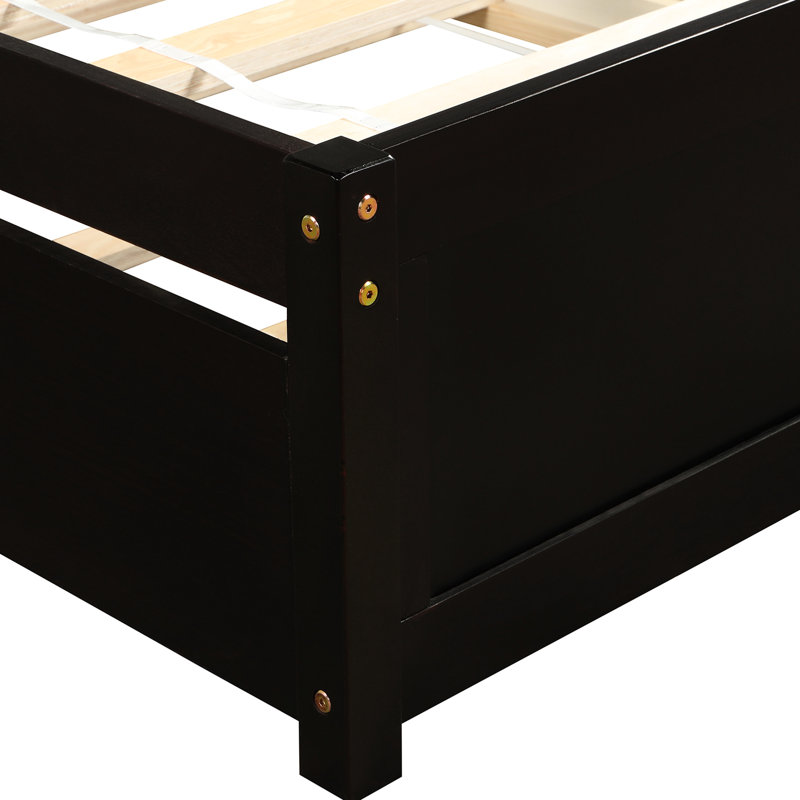 Lit plateforme simple avec lit gigogne - Bois massif pour une configuration de chambre à coucher fiable, Espresso