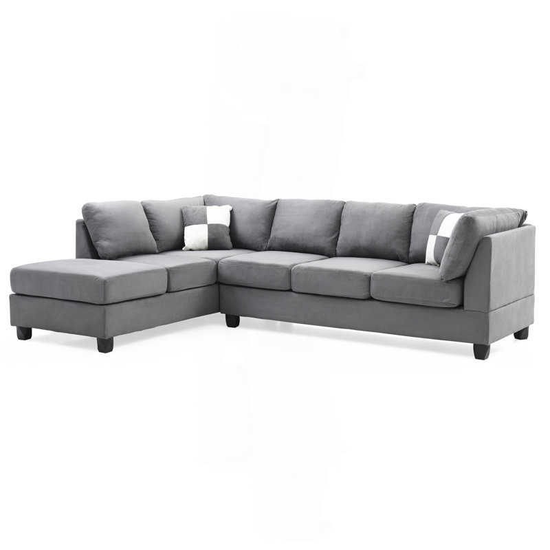 Devin Microfiber Sectional Sofa with Removable Backs, Gray