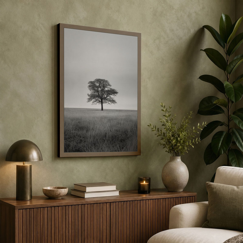 Solitary Tree Scandinavian - Wrapped Canvas, 36x24 - 91.4 x 61.0 cm, Ochre Border