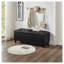Banc de rangement rembourré capitonné avec similicuir, siège d'entrée noir avec compartiment intérieur et pieds en bois d'hévéa