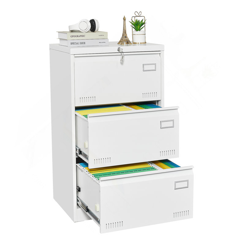 Filing Cabinet Lateral File Cabinet 3 Drawer, Blcak Locking Metal File Cabinets Three Drawer, Office Filing Cabinet With Lock Drawers For Home Office/Legal/Letter/A4/F4