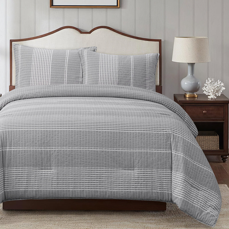Queen Gray Cotton Waffle Weave Bedspread Cover Set