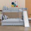 Lit superposé avec tiroirs, glissade, tablettes, échelle-901639377