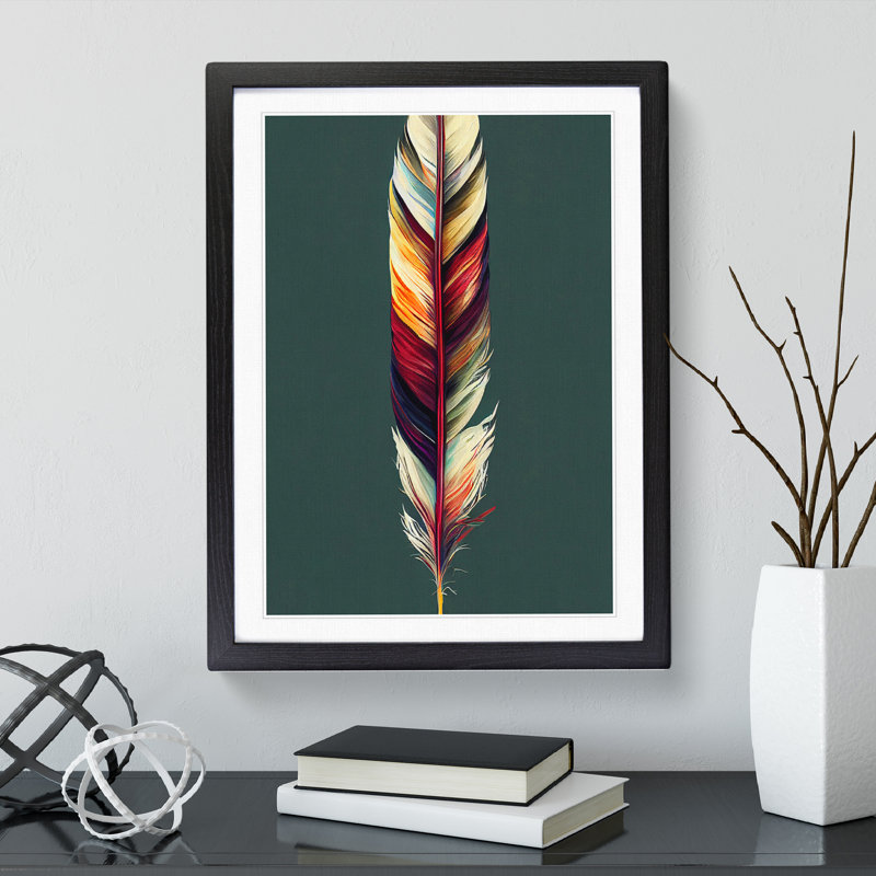 Colourful Feather No.1 - Print, White, Black Framed, 66cm H x 48cm W x 2cm D