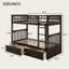 Lit superposé convertible avec tiroirs, structure en bois massif avec barrière de sécurité et rangement sous le lit-1232669730-1232669729