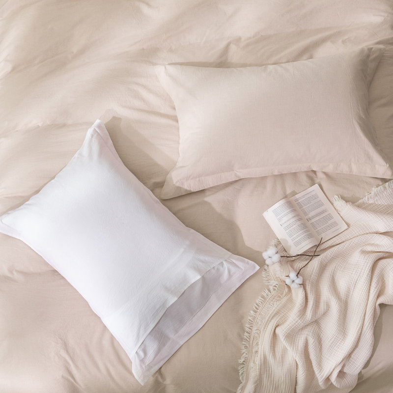 Solayne 100% Washed Cotton Duvet Cover Set with Faux Hemp Texture, Solid Color, Zipper Closure and Corner Ties, Apricot