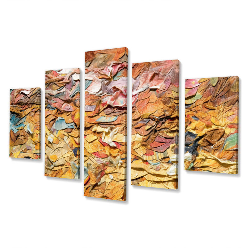 «Terracotta Bliss Texture Abstract I», art mural abstrait, salon, 5 panneaux