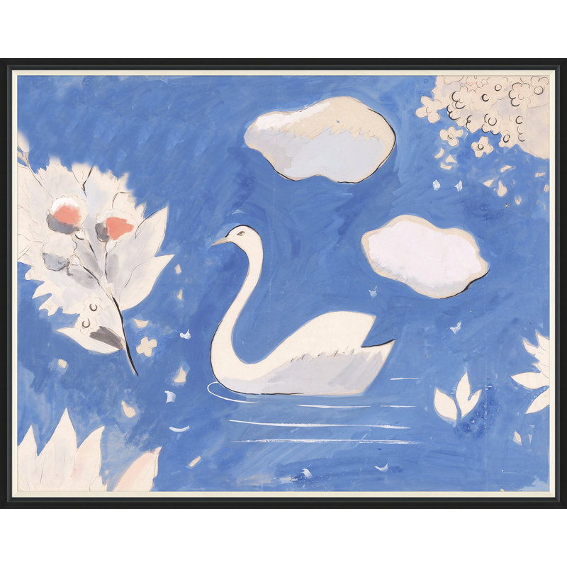 Swan In Lake Print by Paule Marrot, Black Framed, 43" H x 54" W x 1.25" D