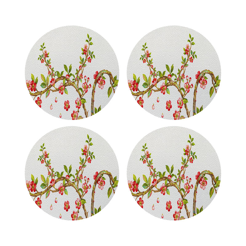 Sous-verres ronds en cuir cerisier rouge, Rouge