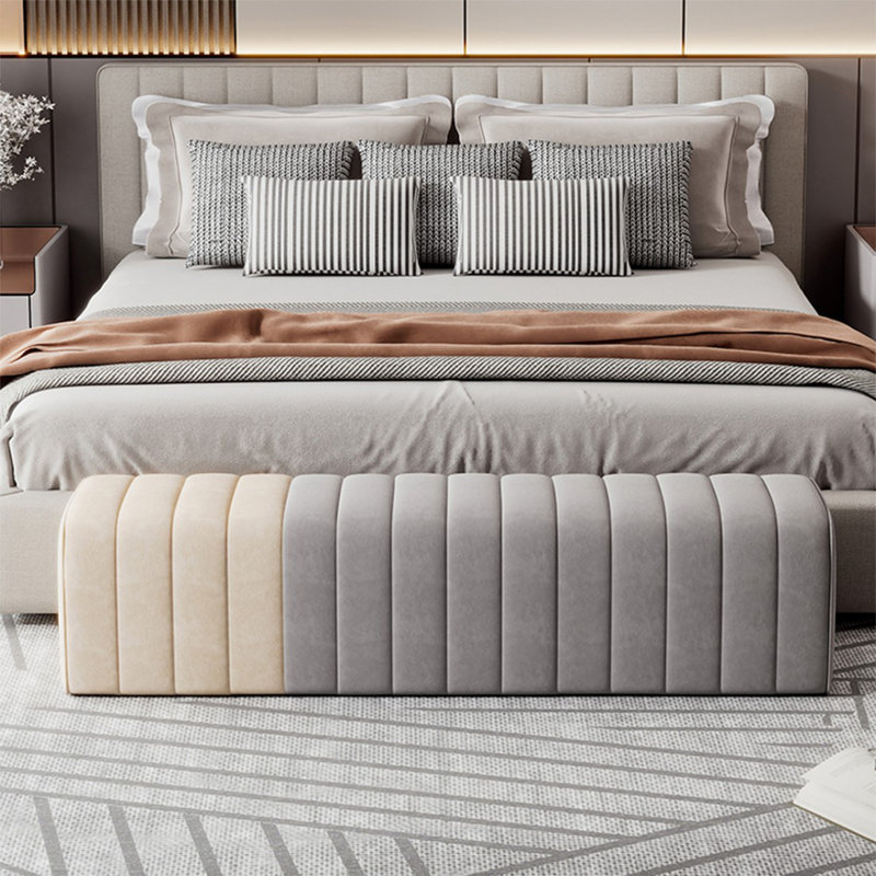 Banc rembourré crème et blanc clair, Gris clair