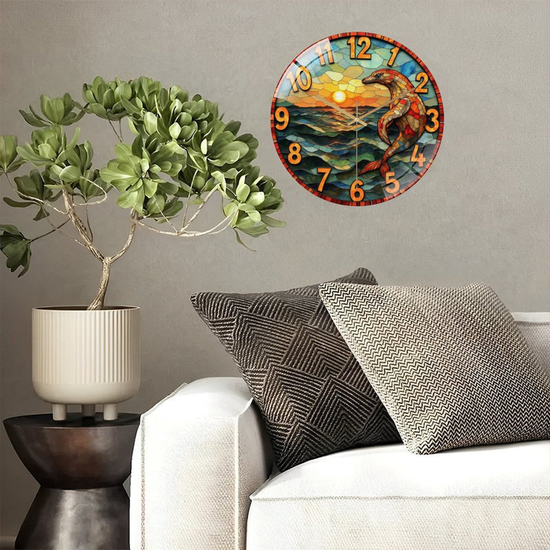 Horloge murale colorée en verre coloré avec art océanique - Horloge murale moderne en verre 12 po