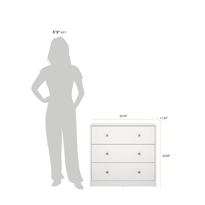 Clanton 3 Drawer 28.5'' W Dresser, White