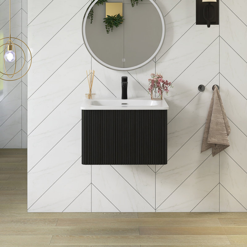 Meuble-lavabo mural 24 po avec comptoir en céramique blanche