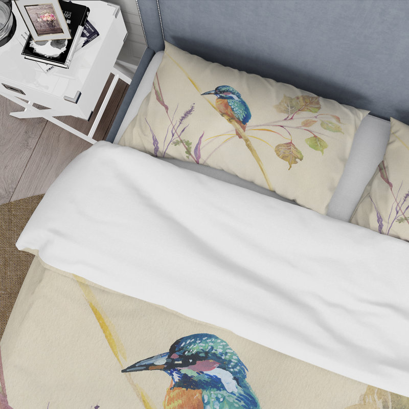 Oiseau martin-pêcheur commun - ensemble de housse de couette traditionnel - microfibre de polyester