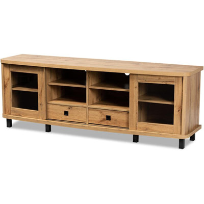  Modern Contemporary Oak Brown Wood 2 Drawer TV Stand