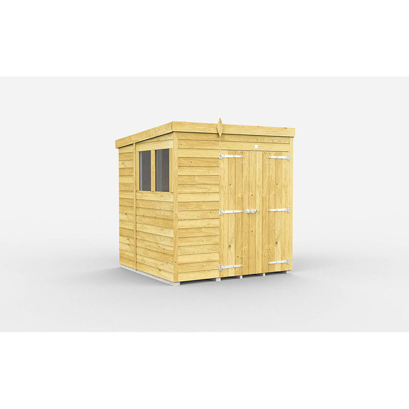 6ft x 7ft Pent Shed - Double Door with Windows