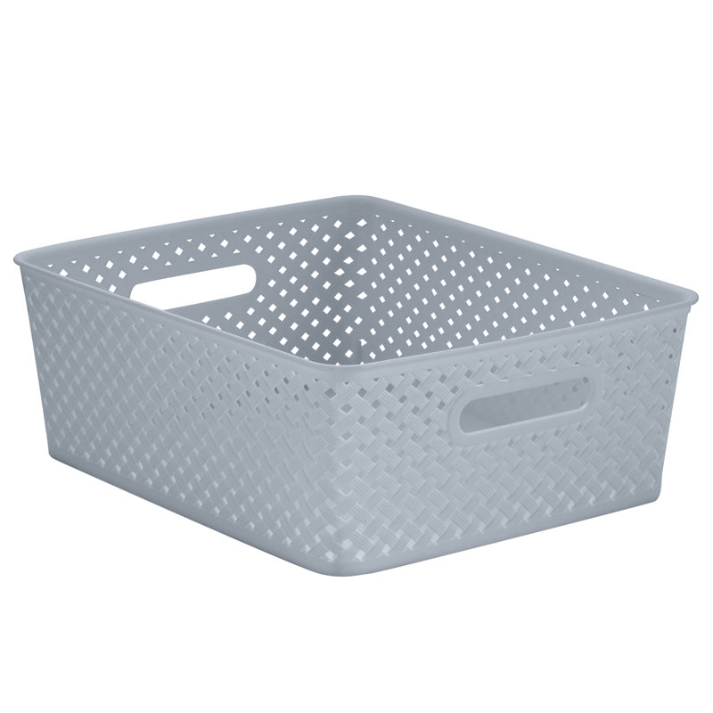 Gray Rectangular Resin Wicker Storage Bin Set