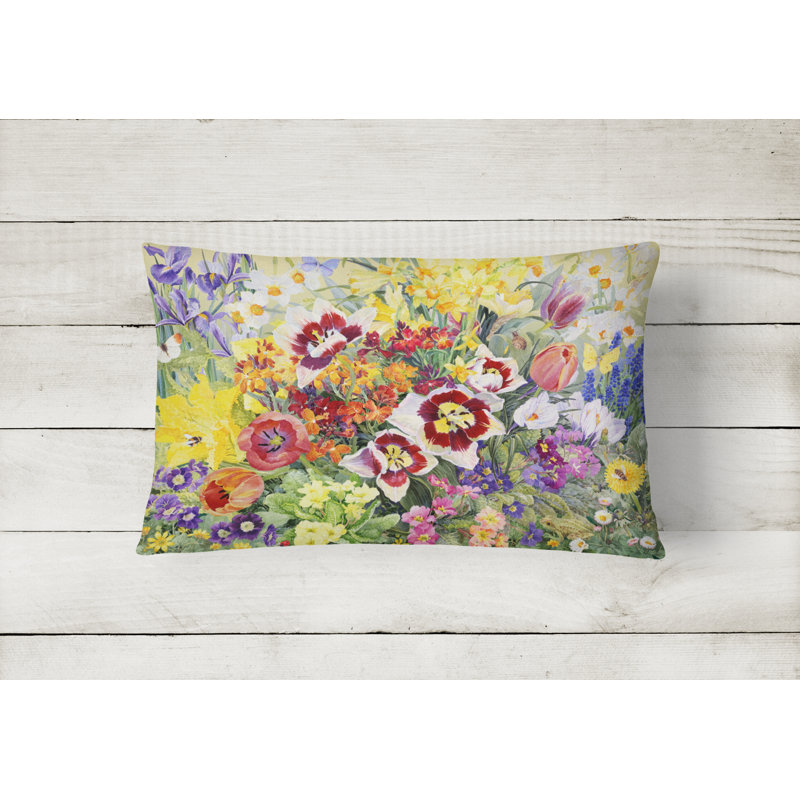 Spring Floral Multicolor Canvas Indoor/Outdoor Throw Pillow