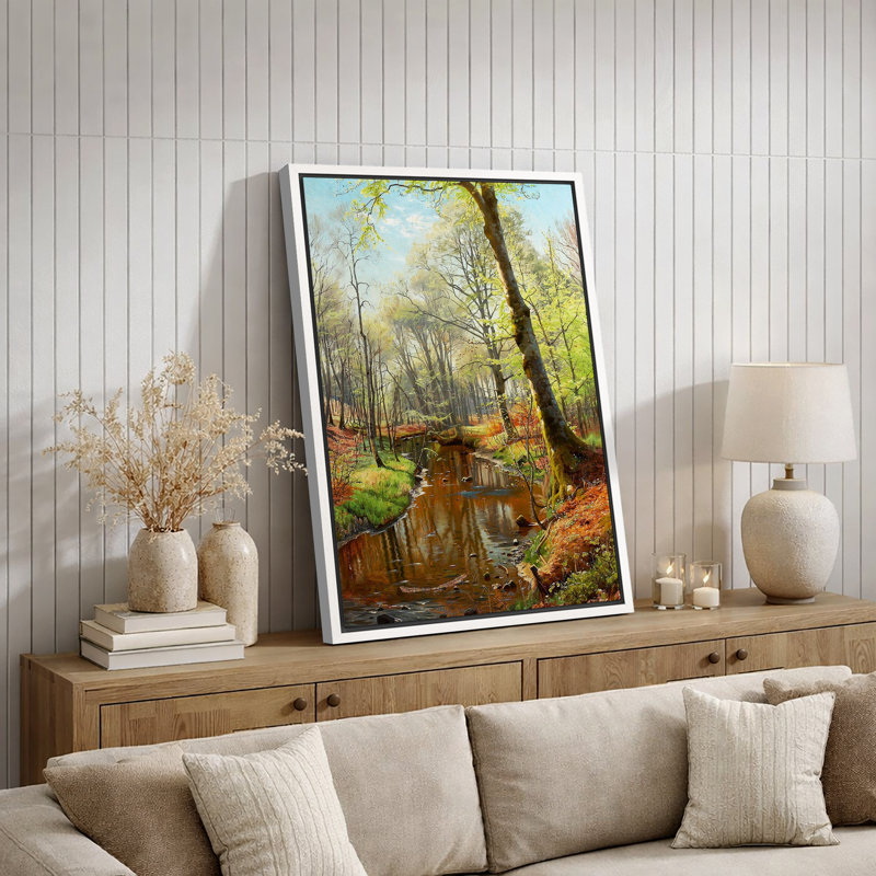 «Bright Spring Forest River», œuvre de Sunlit Nature Creek, impression sur toile encadrée, impression numérique