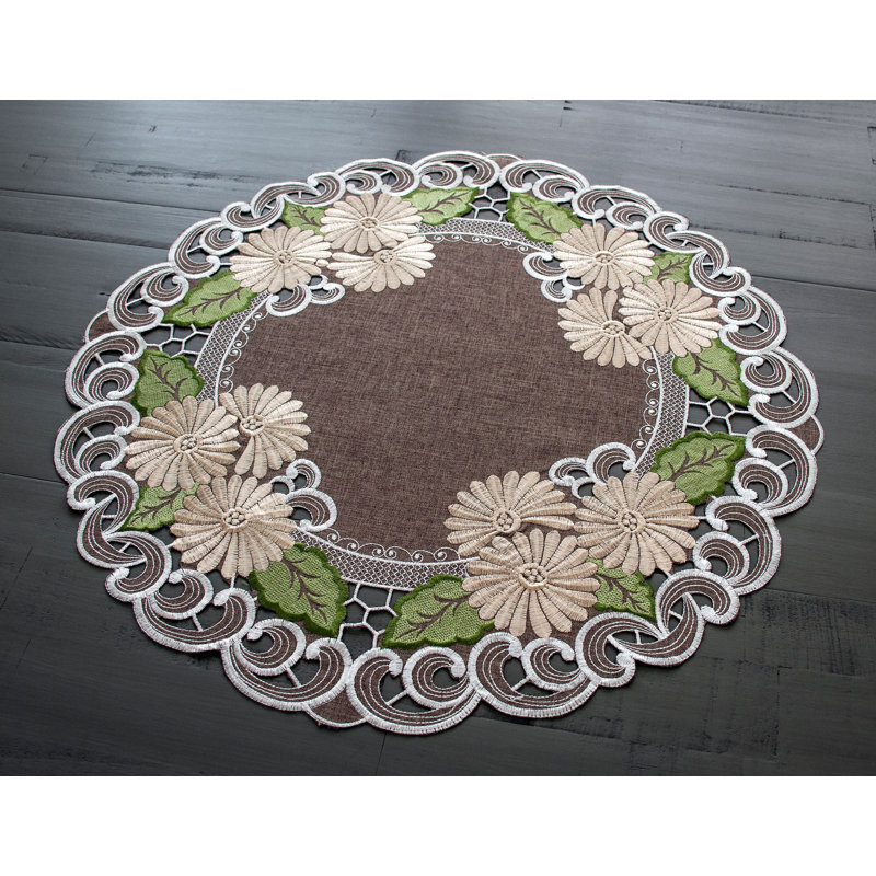 Roxbury Embroidered Gold Daisy on Brown Table Topper (23"Round)