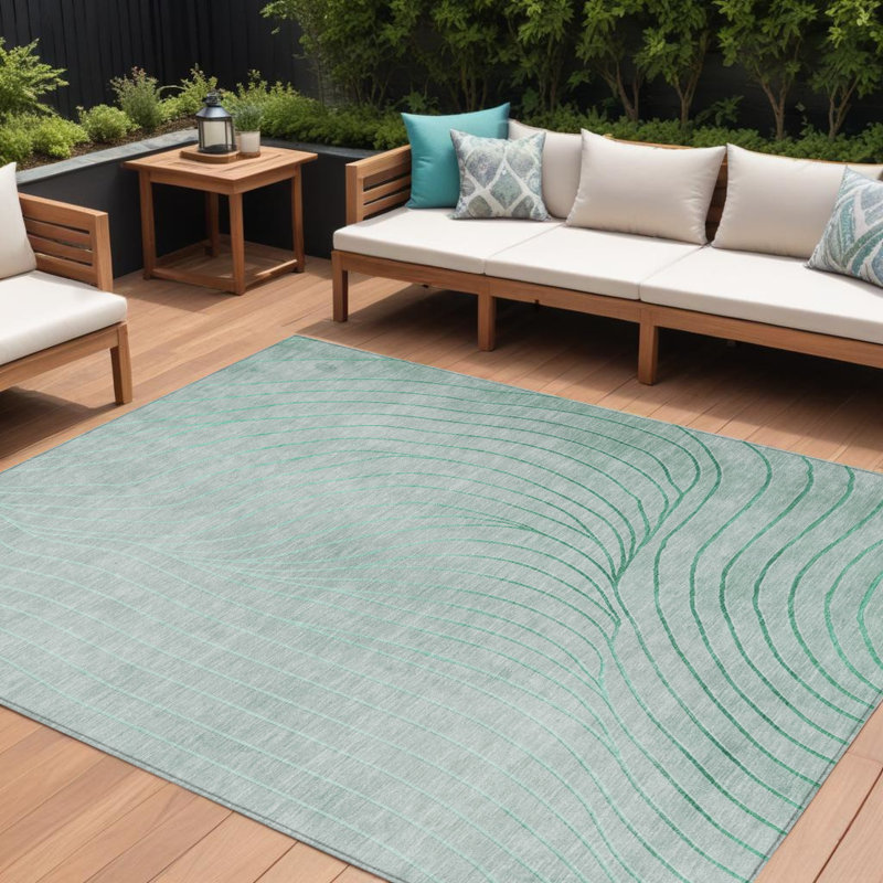 Tapis extérieur lavable abstrait vert menthe et argent 8 'x 10' Mint