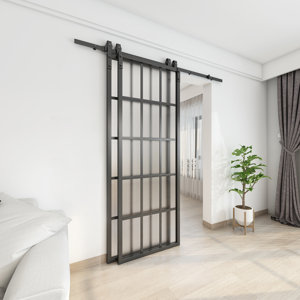 Double Glass Bypass Barn Door with Installation Hardware Kit