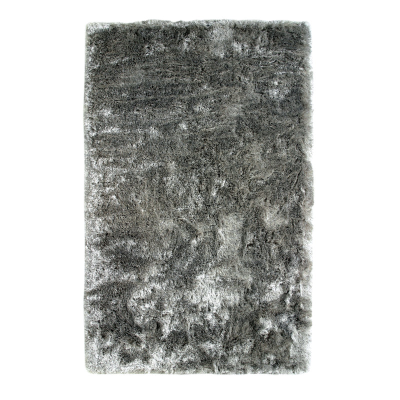 Tapis argenté à poils longs fabriqué à la main Kailyn, Rectangle 10 pi x 14 pi