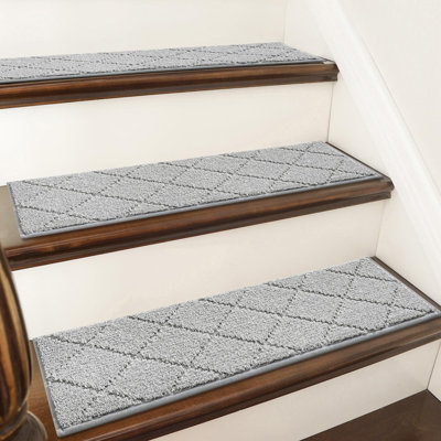 Tapis d'escalier antidérapant pour tapis d'escalier en bois 28 po x 9 po pour marches en bois, tapis d'escalier pour enfants et chiens, envers 100% polyester TPE (15 pièces, gris)