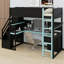 Lit mezzanine innovant avec bureau, tablettes, panneau perforé et escalier de rangement-533127787-533127789