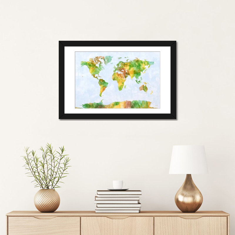 « world map » par michael tompsett, reproduction d’art sur toile, H 16 po x l 24 po x P 1 po, Papier d'art encadré noir