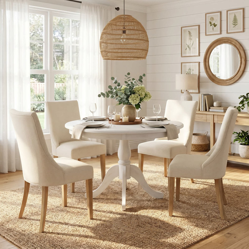 Table de salle à manger ronde classique beige de 36 pouces avec piédestal compact, L 36 po x L 36 po, Blanc délavé