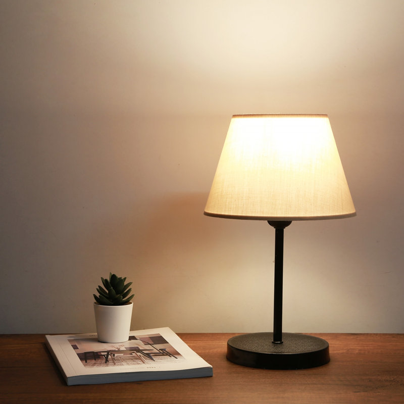 Modern Table Lamp with 100% Metal Design, Beige & Black, 14 x 8.3 inches | Fabric Cap, Plastic Base, 36 inches Tall | 150 cm Cable, E27 Socket (Max 40W) | Stylish Scandinavian & Novelty Home Decor