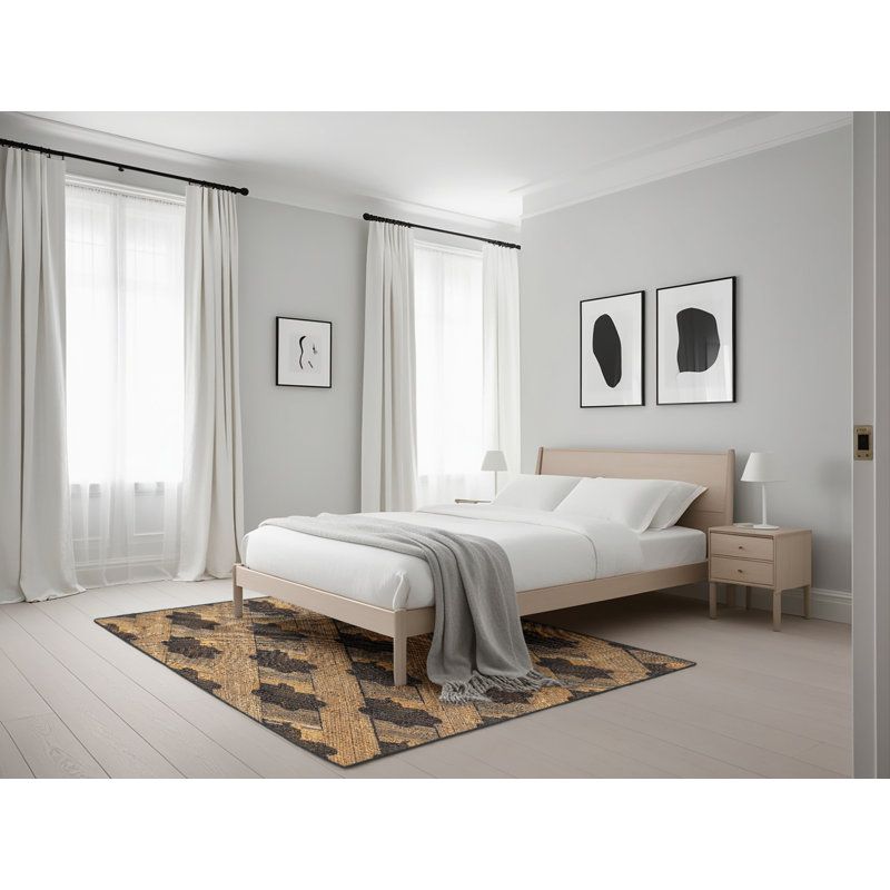 Tapis brun/noir tissé à la machine, Rectangle 5 pi x 7 pi