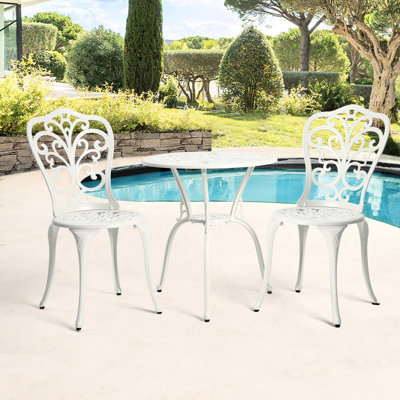 Rouille - bistro en aluminium coulé 3 patios - blanc, avec une touche florale attrayante, s'adapte à plusieurs espaces, facile à assembler pour le patio, le balcon, le porche, le jardin, la cour décorative et diversifiée