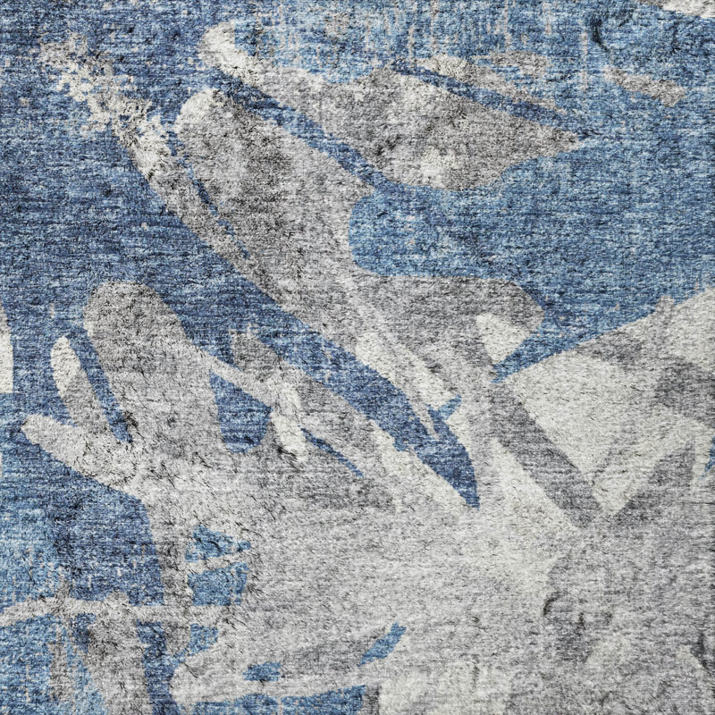 Premium Machine Washable Dream Shag ADS77 Tropical Rug, Blue, 2'3" x 7'6" Runner