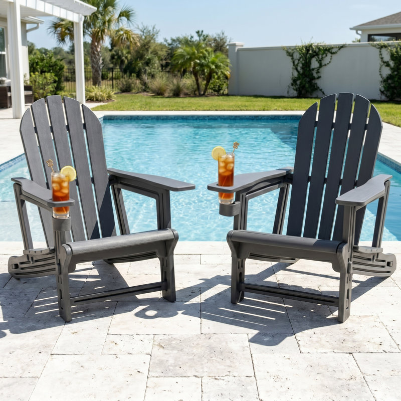 Outdoor HDPE Adirondack Chair with Cup Holder and Tool-Free Assembly, Gray, 2