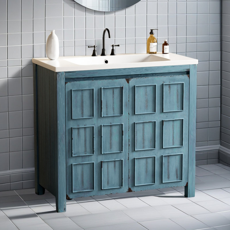 Organisateur de meuble-lavabo 36 po avec lavabo, ensemble d'armoire combiné, armoire de rangement pour salle de bain, Bleu
