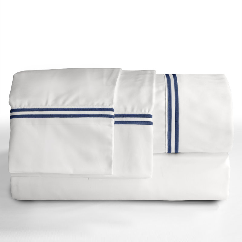 Wheat Embroidered Cotton Blend Percale Full Sheet Set