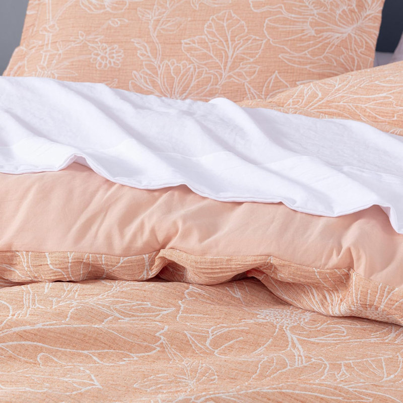 Isla Bed in a Bag Jacquard Textured Floral Comforter Set, Full Comforter + 6 Additional Pieces, Orange/White
