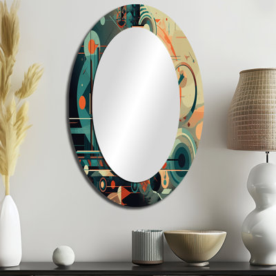 Nostalgie abstraite orange et bleue I - Grand miroir mural ovale sur métal