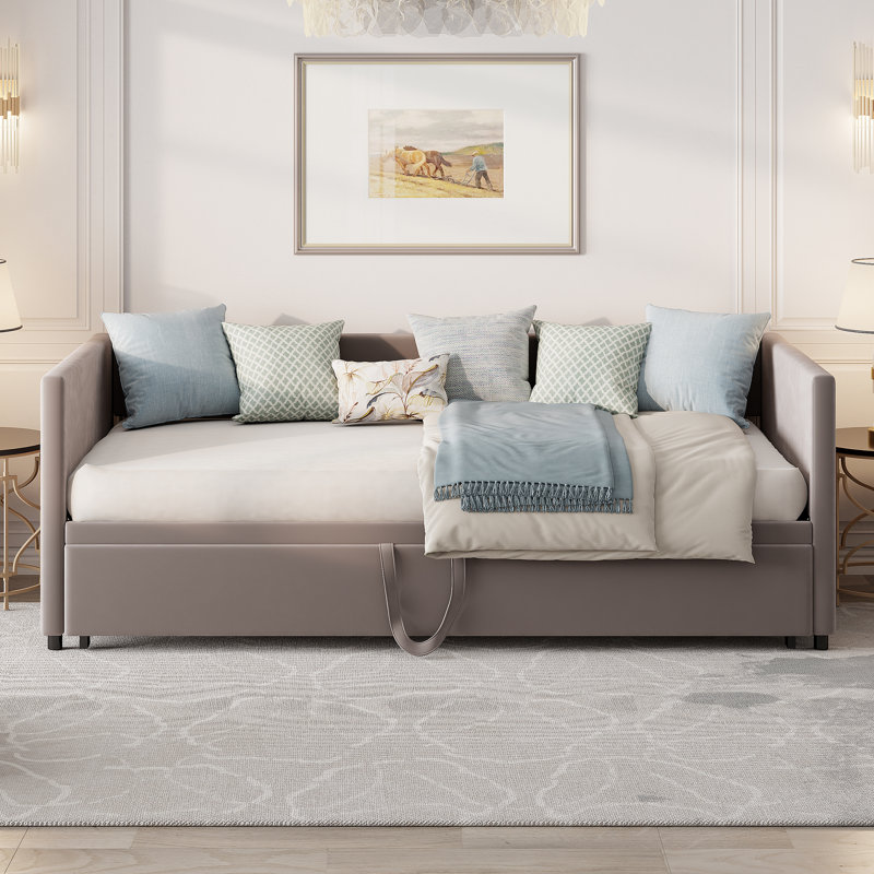 Sruly 3 Seater Velvet Sofa Bed, in Grey