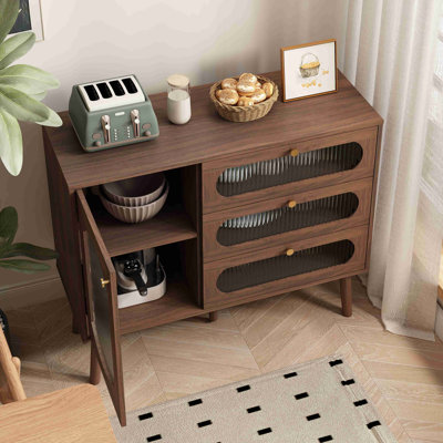 Accent Cabinet With 3 Drawers And Door, Wooden Storage Cabinet With Shelves, Sideboard For Living Room, Entryway