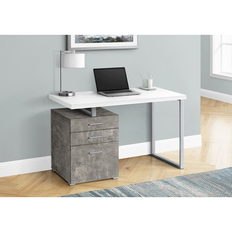Bureau d'ordinateur, bureau personnel, ordinateur portable, installation à gauche, à droite, tiroirs de rangement, travail, métal, contemporain, moderne