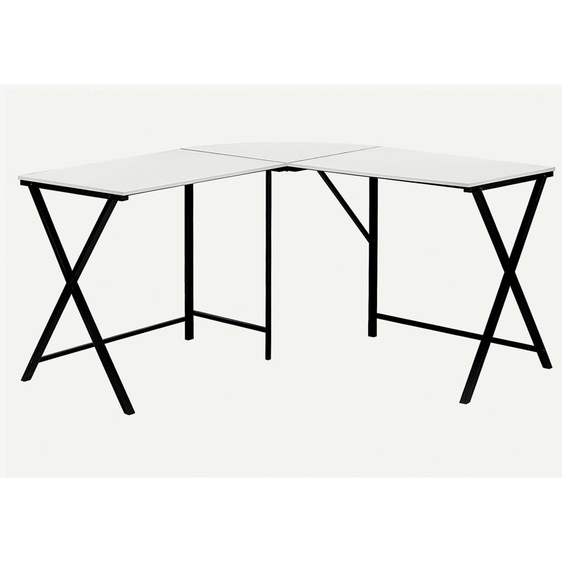 Bureau d'ordinateur, bureau personnel, coin, L 55 po, forme en L, travail, ordinateur portable, stratifié blanc, métal noir, contemporain, moderne