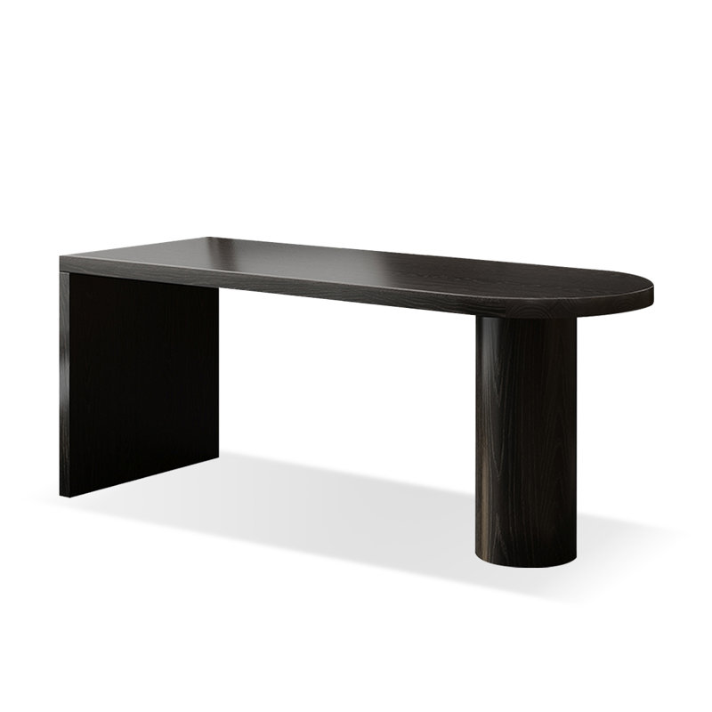 Bureau en bois massif noir demi-cercle, H 29,53 po x l 62,99 po x P 23,62 po